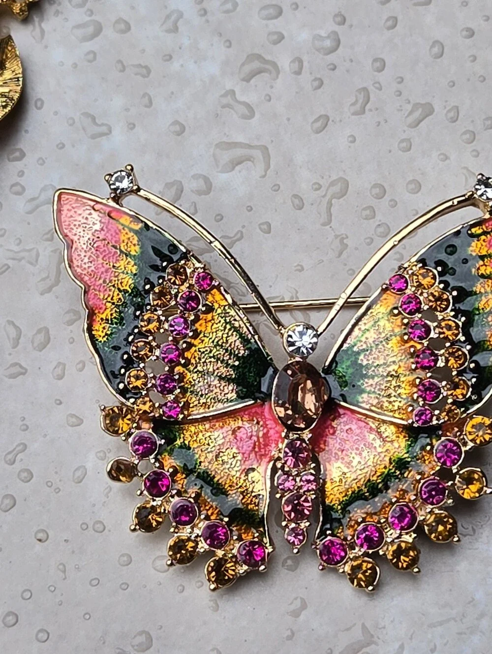 Napier Multicolor Butterfly Brooch with Pink, Green and Gold Tones